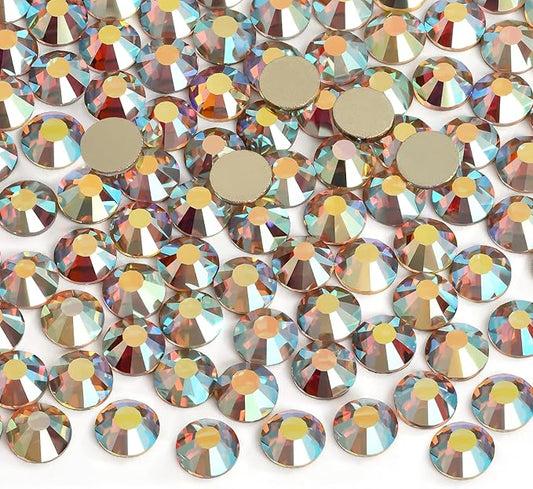 1440pcs Flatback Rhinestones Glue Fix Crystal Glass Diamantes Gems for Crafting Nail Art Crafts Decorations Clothes Shoes 3.2 mm (ss12, DawnLight)