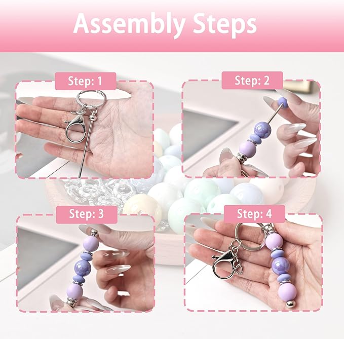 SUIMZESTI 133 Pcs Beadable Keychains Bars Set, Bulk Keychain Making Kit for Women with Spacer Acrylic Silicone Beads for Keychains Making Accessories DIY Crafts Gifts
