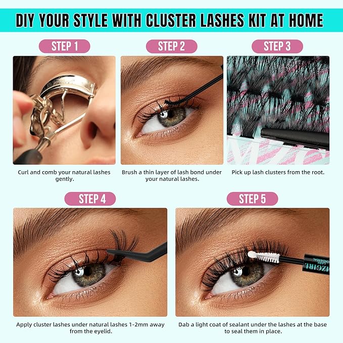 Lash Extension Kit 320Pcs,DIY Individual Lashes Clusters Kit,Lash Bond And Seal,Lash Remover For Eyelashes Extensions,Lash Applicator Tool For False Eyelash Cluster Kit At Home(7090D,D-Mix10-16mmKit)