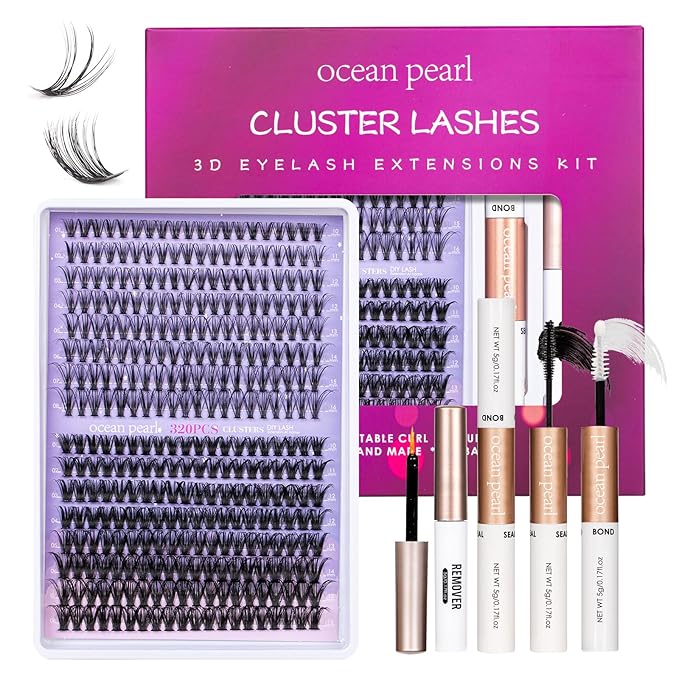 Individual Lashes with bond and seal Lash Remover DIY Lash Extension Kit 320 Pcs Cluster Lashes 10-16mm Natural Light C/D False Eyelashes for Beginner Makeup at Home (20D+50D）
