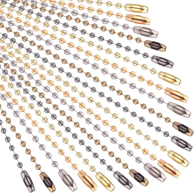 Hicarer 200 Pack Colored Bead Keychain Metal Hanging Chains Necklace Connector for Hanging Ornament Jewelry Tag (Metallic Color)