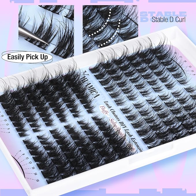 Yawamica Lash Clusters Fluffier Cat Eye Lashes Clusters Wispy Cluster Eyelash Extensions 7-18mm Individual Lashes 2 Styles Cluster Lashes D Curly Eyelash Clusters DIY Lash Extension by Self at Home