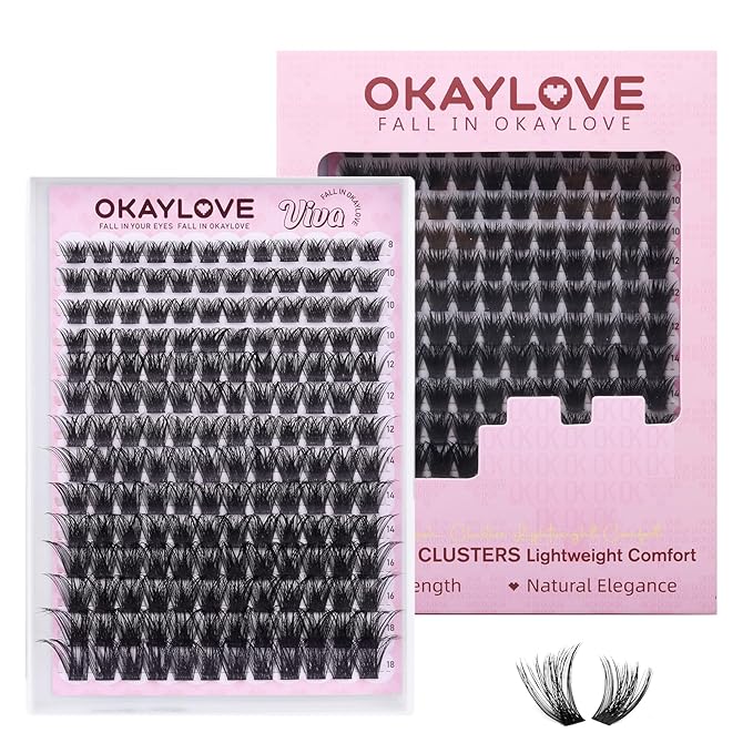 OKAYLOVE Fluffy Lash Clusters, VIVA 8-18mm Wispy Eyelash Clusters, 168pcs CC Curl Volume Cluster Eyelashes Extensions Black Band Individual Eye Lash Clusters