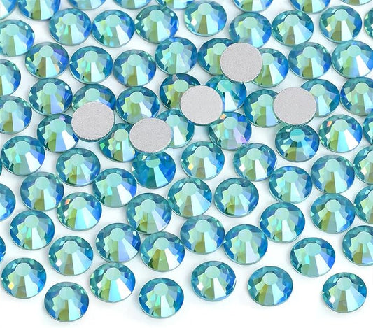 Jollin Glue Fix Crystal Flatback Rhinestones Glass Diamantes Gems for Nail Art Crafts Decorations Clothes Shoes(ss5 2880pcs, Aquamarine AB)