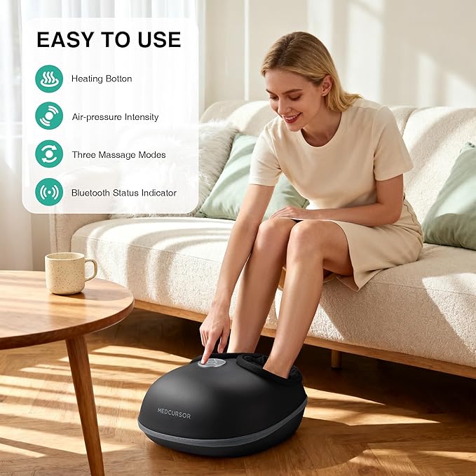 Medcursor Foot Massager with Heat [2026 Upgraded], Shiatsu Deep Kneading Machine, Multi Air Compression Intensity, Smart APP Mobile Remote Control, Feet Massage for Home and Office Use