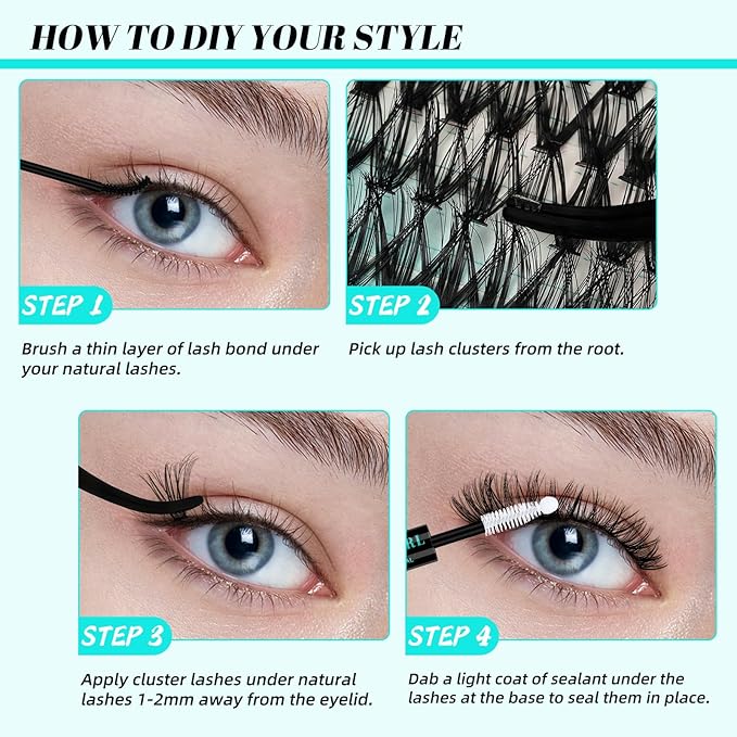 Lash Clusters Kit 320pcs Cluster Eyelash Extension 30D 40D with Long Lasting Lash Bond and Seal Waterproof,Lash Glue Remover,Lash Applicator for Individual Fake Eyelashes(D-Mix9-16mm)