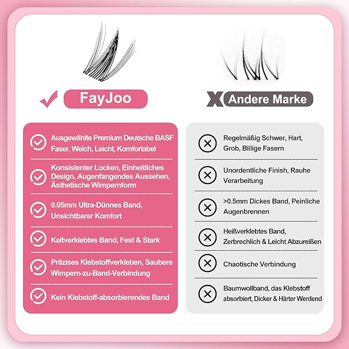 Wispy Spiky Soft Lash Clusters Kit, C Curl 8-18mm, Thin Fiber with 0.05mm Invisible Band, DIY Salon Eyelash Extension Kit with Bond Seal Remover Tweezers, Lightweight, FayJoo FLICKER 11 Kit