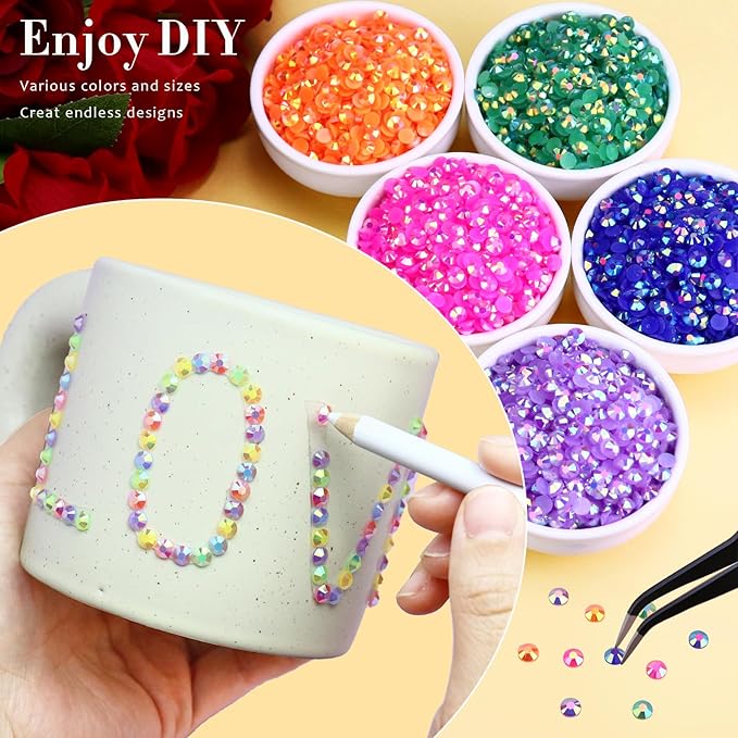 6000PCS 5MM Resin Jelly Rhinestones for Crafts Nails, 15 Colors SS20 Flatback Rhinestone Gems for Tumblers Mugs Crocs Shoes Graduation Cap Makeup, Bedazzling Kit with B7000 Glue