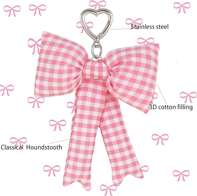 Pink Bow Keychain Bag Charms Y2K Bowknot Plaid Keychains Coquette Aesthetic Purse Handbag Backpacks Charms