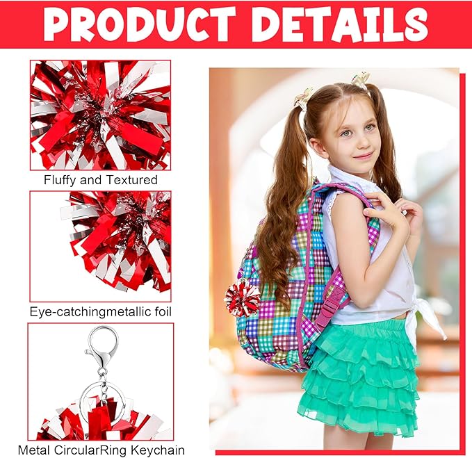24 Pcs Cheer Pom Pom Keychain Cheerleader Gift Cheering Keyring Camp Team Gift
