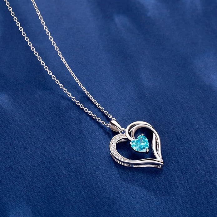AM ANNIS MUNN 925 Sterling Silver Heart Necklace for Women Birthstone Necklace Silver Jewelry for Womens Jewelry Gifts for Women Her Mom