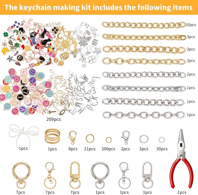 533 Pcs Charms Lip Gloss Keychain Making Kit,Including Key Clips, Lobster Claw Keychains, Extension Chains, Jewelry Pliers, and Bag Charm kit, Suitable for Jewelry Making,Christmas gift for women