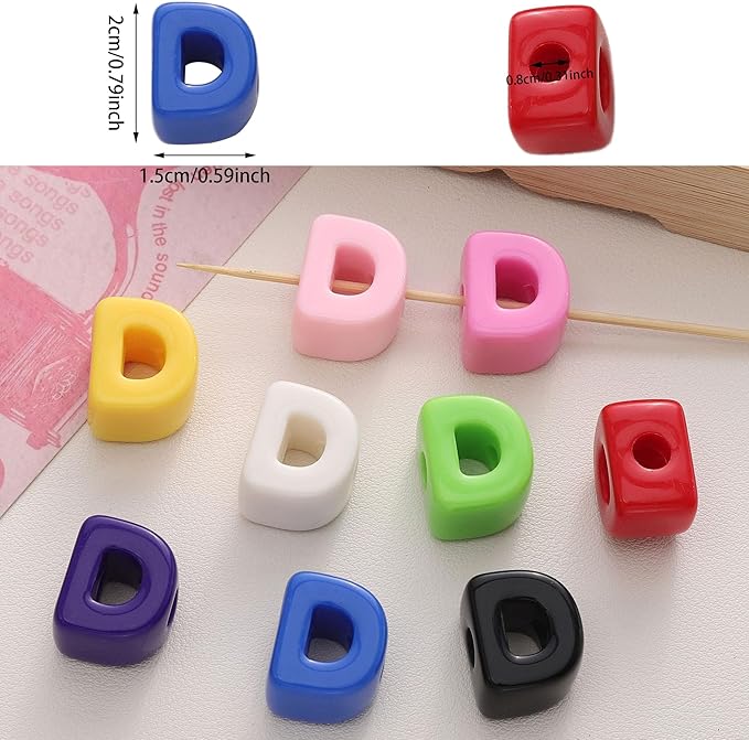 40 PCS Letter Beads 3D Acrylic 21mm x 15mm D Loose for Jewelry Making Bracelet Necklaces Keychain Phone Bag Chain Key Chains(Mixed Color D)
