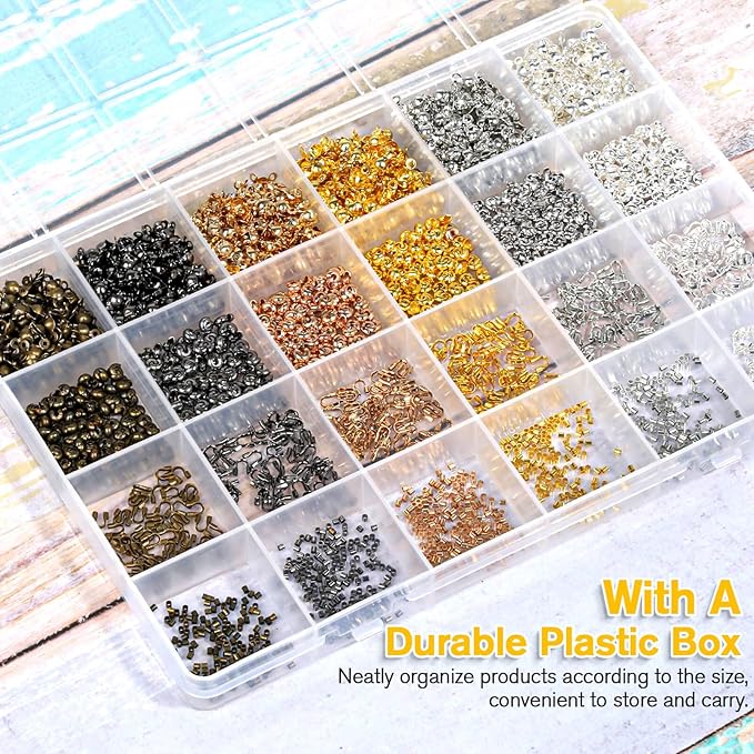 2220 Pieces Crimp Beads for Jewelry Making, Acejoz Knot Covers, Crimp Tubes and Wire Guardians with Crimping Pliers for DIY Jewelry Bracelets Necklaces Making