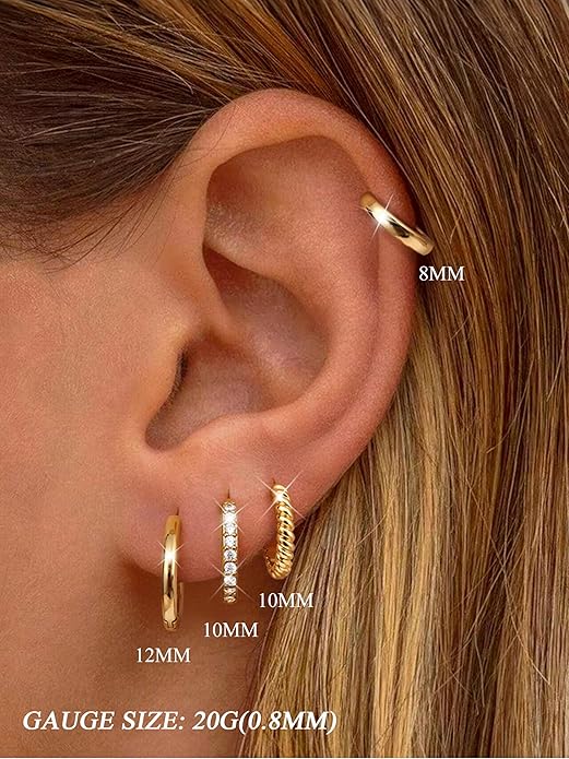Jstyle Small Gold Hoop Earrings for Women Trendy 14K Gold Plated Huggie Earrings Hypoallergenic Cartilage Earring Stacks Cute Dainty Huggie Hoops Earring Sets for Multiple Piercing