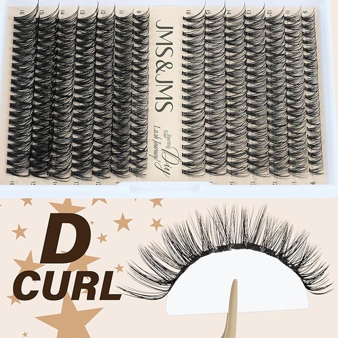 JMS&JMS DIY Lash Clusters 280pcs Individual Lashes D Curl Cluster Eyelash Extensions 30D+40D 9-16MIX Wispy Lash Extension at Home