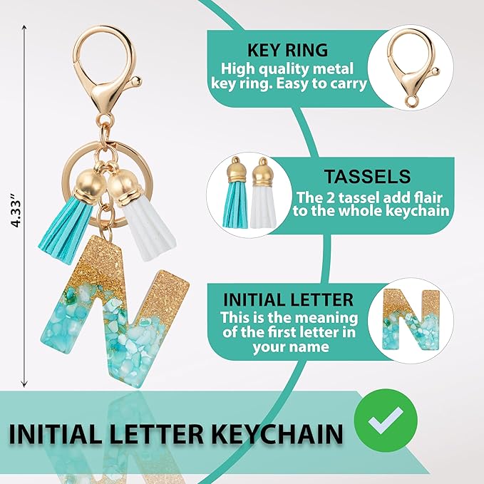 Initial Letter Keychain Cute Resin with 2 PU Tassel, Letter Keychain for Backpack Charms, Initial Keychains for Women