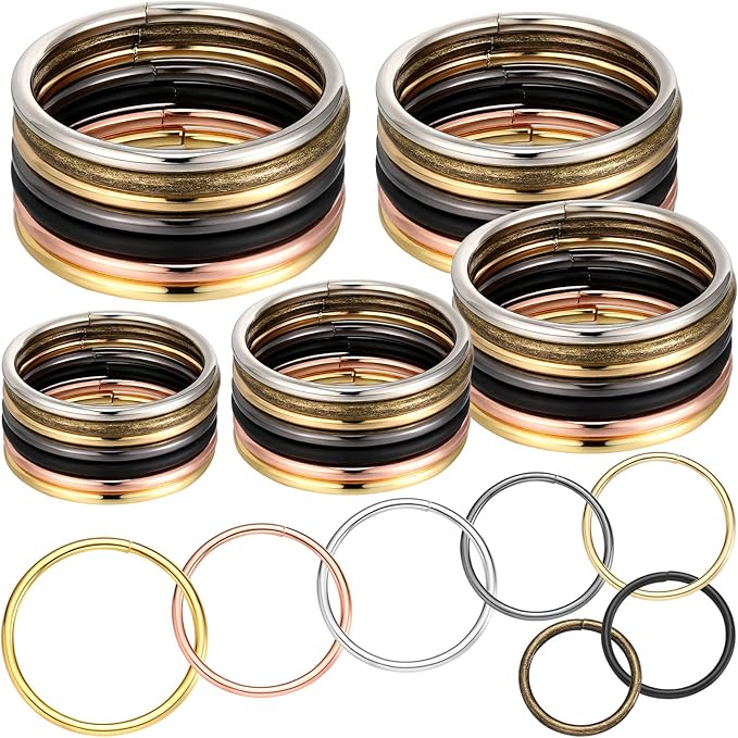 Hotop 35 Pieces Metal O Ring Multi Purpose Non Welded Round Metal Key Ring for Keychains Macrame Dog Leashes Camping Belt Hardware Bag DIY Accessories, 5 Sizes(Colorful)
