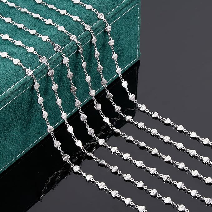 UMAOKANG 13 Feet Heart Chains Bulk on Spool Stainless Steel Chain for Jewelry Making with Jump Rings and Lobster Clasps