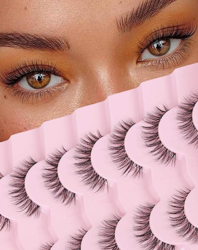 Short Lashes Natural Look Everyday Wispy Eyelashes Clear Band Flared Strip Eyelash Soft Lash Fluffy Pack 7 Pairs C22