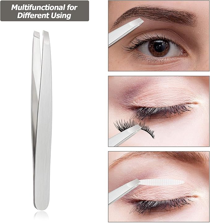 Mudder 12 Pcs Eyebrow Tweezers Set for Facial Hair Stainless Steel Slanted Tip Tweezers in Bulk for Men and Women (Silver)