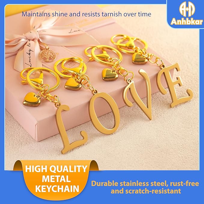 A-Z Heart Initial Letter Keychain, Stainless Steel Alphabet Charm for Handbags, Gift for Women and Girls