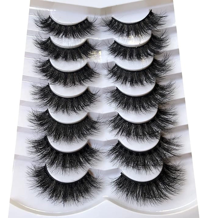 Pooplunch False Eyelashes Dramatic Volume 20MM Long Faux Mink Lashes 7 Pairs Pack 8D Thick Soft Fake Eye Lashes Strips Multipack