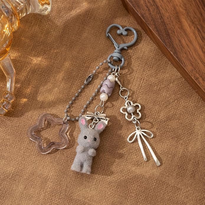 3 Pcs Aesthetic Y2K Keychain Accessories Bunny Dog Cat Keychain Pendant Star bow baseball pendant Bag Charms Backpack Handbag Charms Christmas Gifts