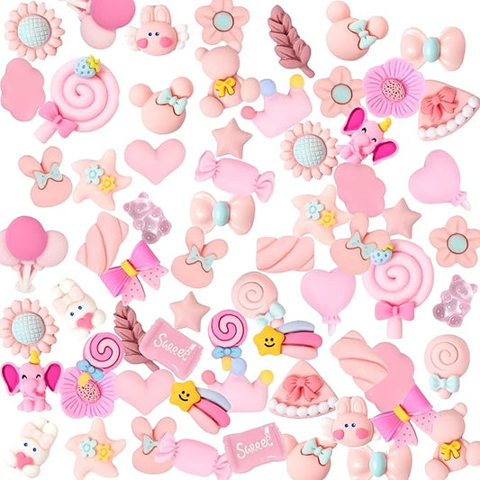 70 Pcs Slime Charms Pink Resin Charms Cute Embellishments Bulk Mixed Ornament Decorations Accessories