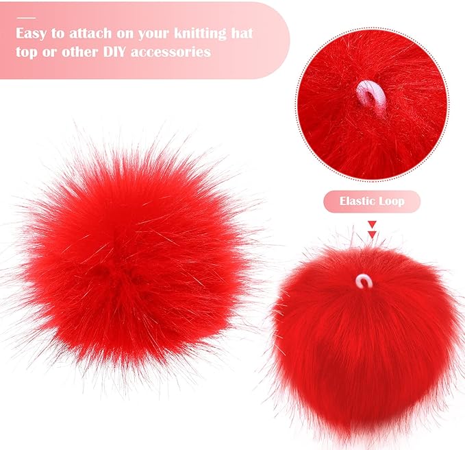 Tatuo 16 Pcs Faux Fur Pom Poms for Hat 4 Inches Large Fluffy Pom Balls for Crafts Knitting Beanies Shoes Scarves Bag Pompoms Keychain Charms Winter DIY Accessories (Red)