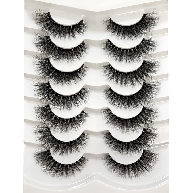 Pooplunch False Eyelashes Cat Eye Wispy Extensions Faux Mink Lashes Pack Short Natural Volume Fake Eyelash Strips 7 Pairs Pack