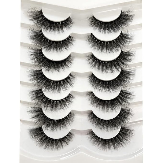 Pooplunch False Eyelashes Cat Eye Wispy Extensions Faux Mink Lashes Pack Short Natural Volume Fake Eyelash Strips 7 Pairs Pack