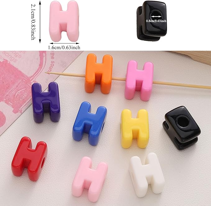 40 PCS Letter Beads 3D Acrylic 21mm x 16mm H Loose for Jewelry Making Bracelet Necklaces Keychain Phone Bag Chain Key Chains(Mixed Color H)