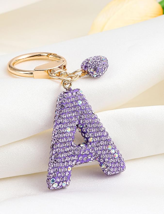 Initial Keychain for Women Girls,Bling Letter Key chain Initial with Heart,Pink Keychain Charms for Backpack Handbag