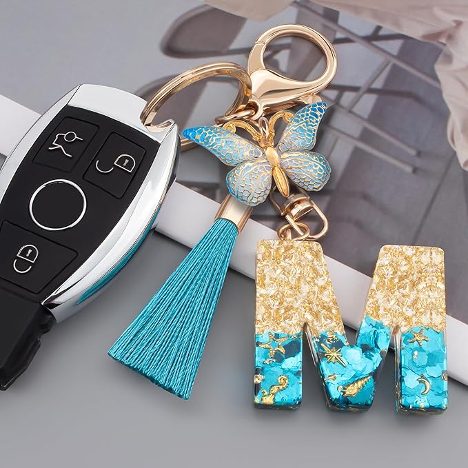 Suweibuke Cute Pink Key Chains for Women Girls, Initial Letter Keychains with Tassel, Charms for Key Purse Handbags Backpacks