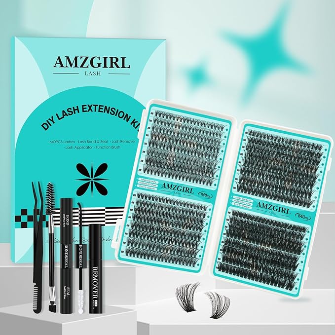 Lash Clusters Kit 640Pcs, 30D+40D+60D+80D Eyelash Extension Kit, Lash Bond and Seal Waterproof, Lash Remover, Lash Applicator Tool and Function Brush for DIY Lash Extension Kit(D-Mix9-16mm Kit)