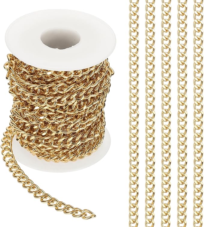PATIKIL 16.4Ft Aluminium Curb Chains Twisted Links, 8x6mm Curb Chain Spool Jewelry Making Chains Craft Chain for Necklace Bracelet Earring, Gold