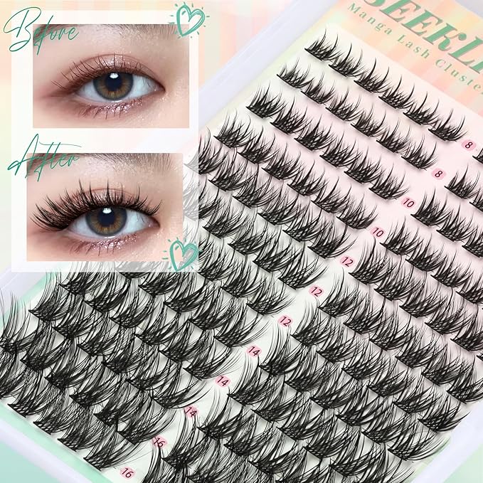 Lash Clusters Manga Eyelash Extensions Fluffy Spiky Deer Individual Lashes 144PCS 8-16MM Mixed Anime Eyelash Clusters Doe Eyed Wispy Double Spikes Natural Cluster Lashes (Meteor)
