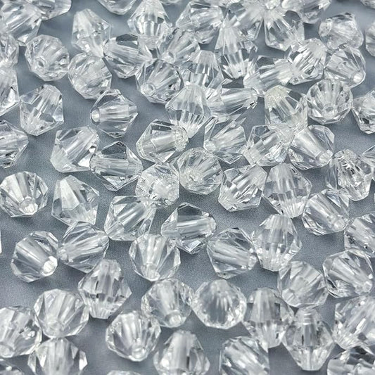 1000pcs 6mm Acrylic Bicone Beads Faceted Acrylic Crystal Spacer Beads for Bracelet Necklace Earring Keychain Jewelry Making Crafts(Transparent White)