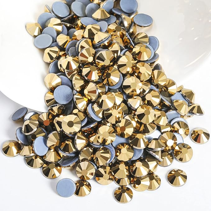 Beadsland Hotfix Rhinestones, 1440pcs Flatback Crystal Rhinestones for Crafts Clothes DIY Decorations, Aurum, SS20, 4.6-4.8mm