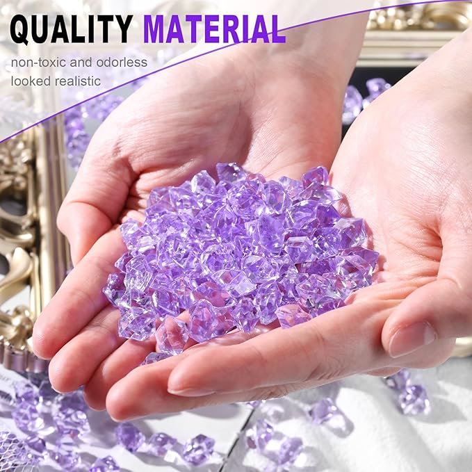 DomeStar 550PCS Purple Vase Fillers, Acrylic Fake Crushed Ice Rocks Purple Gems Crystals Plastic Diamonds for Vase Fillers Centerpiece Lilac Lavender Theme Birthday Weeding Table Scatter Decoration