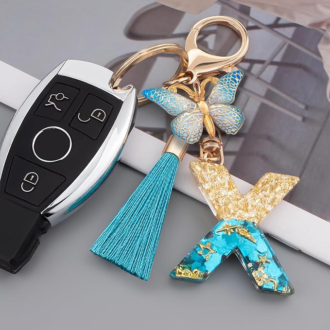 Suweibuke Cute Pink Key Chains for Women Girls, Initial Letter Keychains with Tassel, Charms for Key Purse Handbags Backpacks