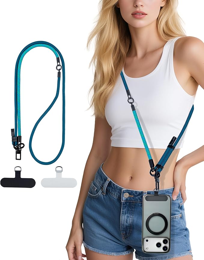 Phone Lanyard Crossbody, 3-in-1 Neck Strap& Wrist Strap, Adjustable Anti-Theft Lanyard with 2 Phone Tether Tabs, Universal Cell Phone Strap for All Case,Travel Essential, Teal