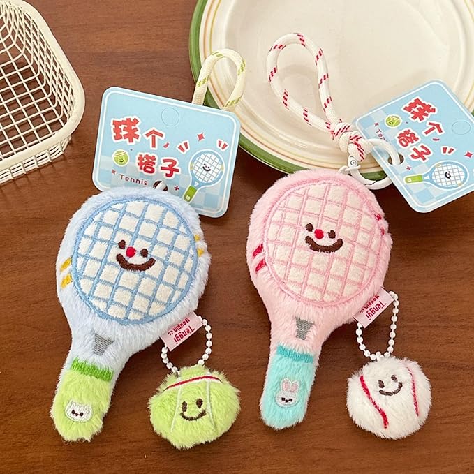Tennis Keychain For Women, Bunny Plush Ball Nylon Rope Doll Little Awakening Color Blocking Gift Accessories