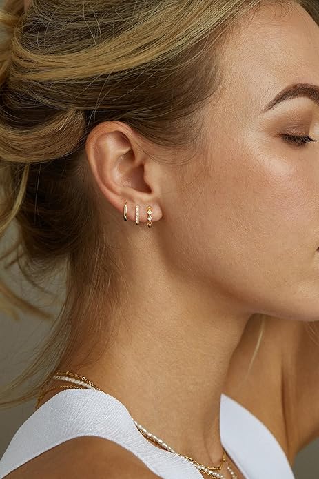Freekiss 3 Pairs Gold Hoop Earrings Set: Dainty Stud Earrings Trendy Small 14K Gold Plated Hypoallergenic Dangle Cartilage Huggie Hoop Earrings for Women Gold Jewelry for Women Gifts