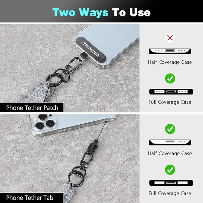 MoKo Universal Phone Lanyard, Nylon Adjustable Cell Phone Crossbody Strap Detachable Women & Men Cellphone Lanyards Around the Neck with Patches for iPhone, Most Smartphone, Dark Gray
