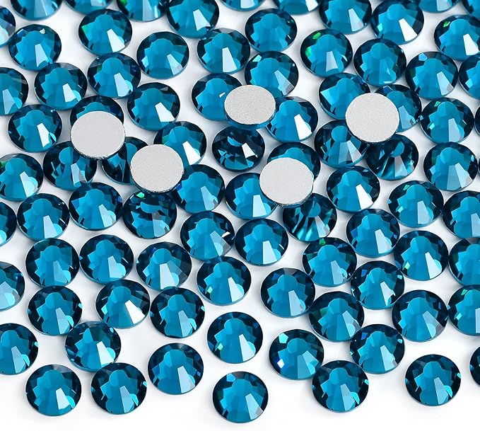 Jollin Glue Fix Crystal Flatback Rhinestones Glass Diamantes Gems for Crafting Nail Art Crafts Decorations Clothes Shoes 1.4mm (ss3 2880pcs, Blue Zircon)