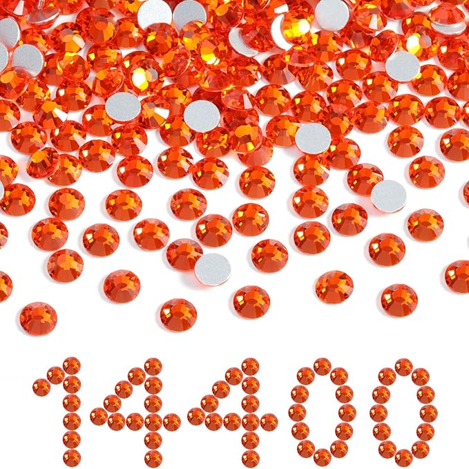Beadsland Flatback Rhinestones Bulk,14400pcs Orange Rhinestones for Nails Crafts Clothes DIY Decoration, Hyacinth/Orange, SS20, 4.6-4.8mm