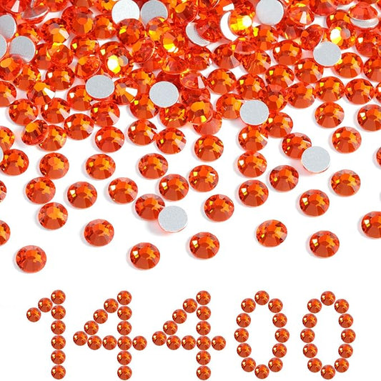 Beadsland Flatback Rhinestones Bulk,14400pcs Orange Rhinestones for Nails Crafts Clothes DIY Decoration, Hyacinth/Orange, SS12,3.0-3.2mm