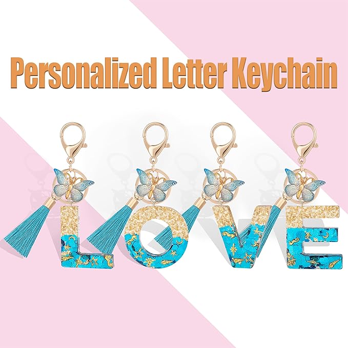 Suweibuke Cute Pink Key Chains for Women Girls, Initial Letter Keychains with Tassel, Charms for Key Purse Handbags Backpacks